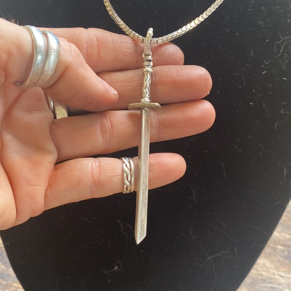 Tracie Taylor Studio Jewelry - On hold“Warrior” Sterling silver with a 14k gold accent handle sword necklace